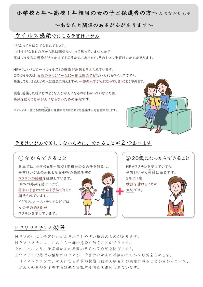 子宮頸がん ヒトパピローマウイルス のお知らせ